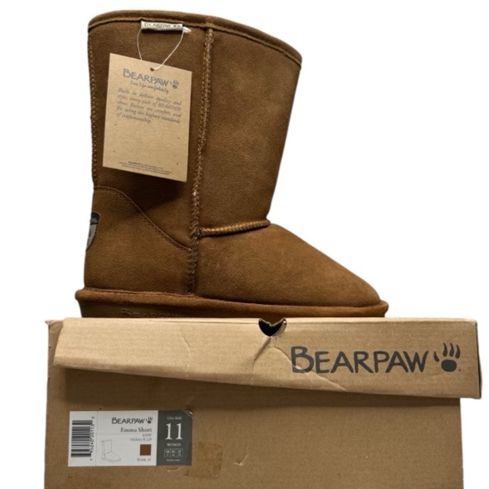 BEARPAW Emma Short WOMEN'S BROWN SUEDE LINED PULL ON BOOTIES new